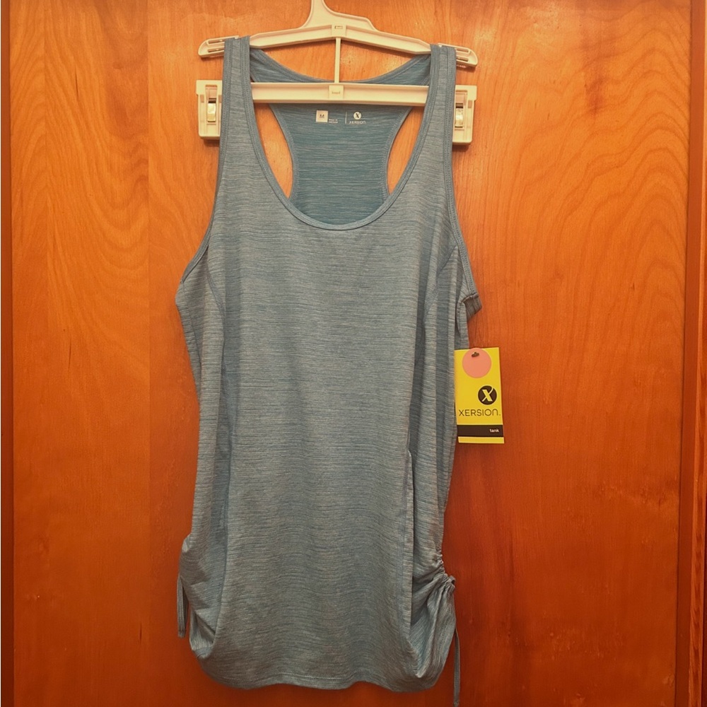 Xersion Women's Heathered Light Blue Racerback Tank with Side Ruching